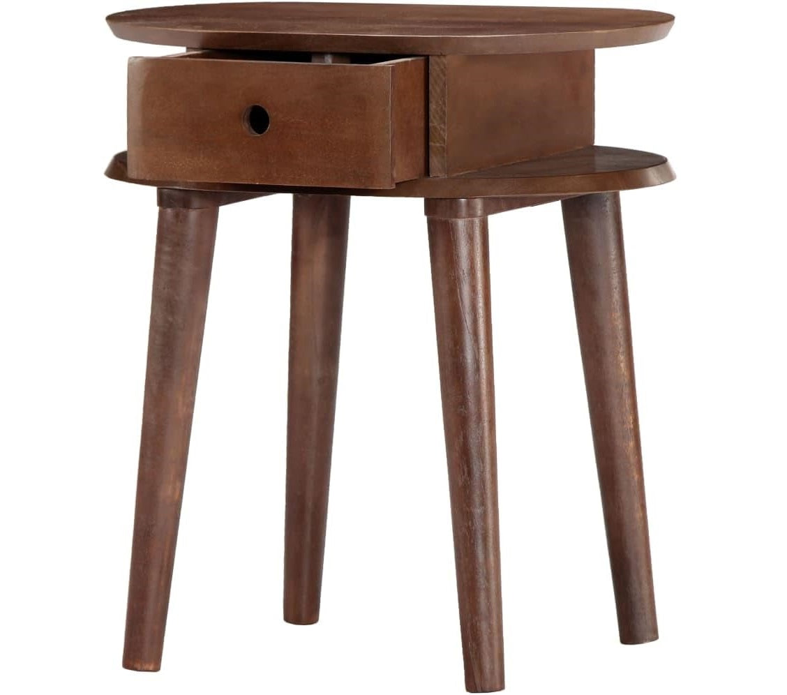 solid acacia wood bedside cabinet in round shape