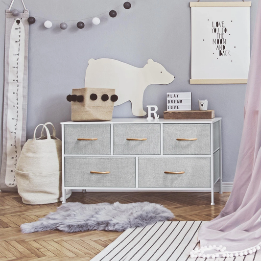 Bedroom storage cabinet with fabric drawers and MDF frame