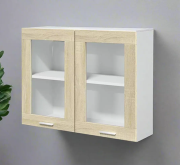 Modern Kitchen Cabinet Unit Wall 2 Glass Doors Floating Cupboard Oak