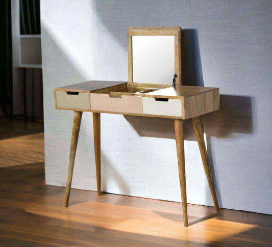 Dressing Table With Mirror And Storage Compartments Make Up Furniture