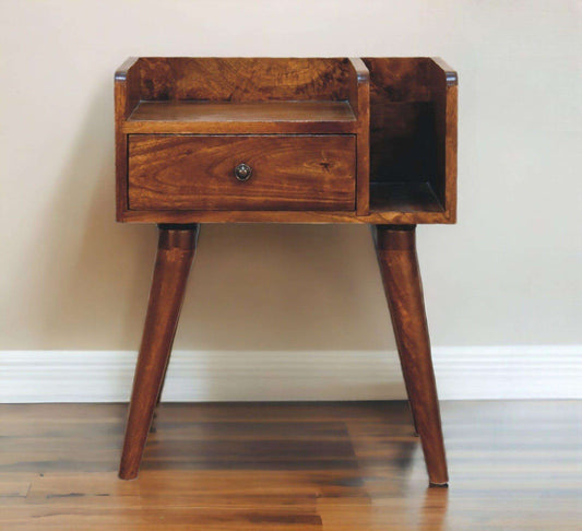 Multi Storage Bedside Table In Dark Finish-myuniquefurnishings.co.uk