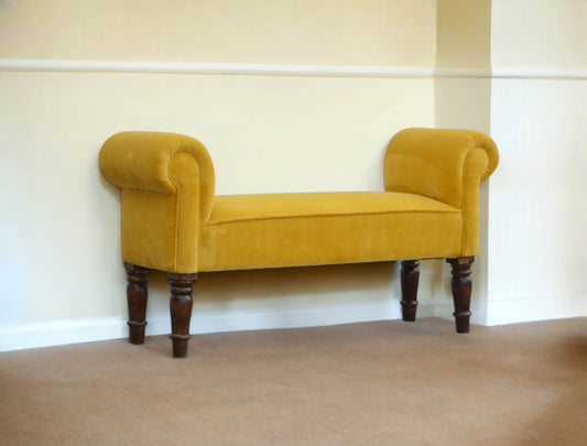 Mustard Velvet Bench-myuniquefurnishings.co.uk