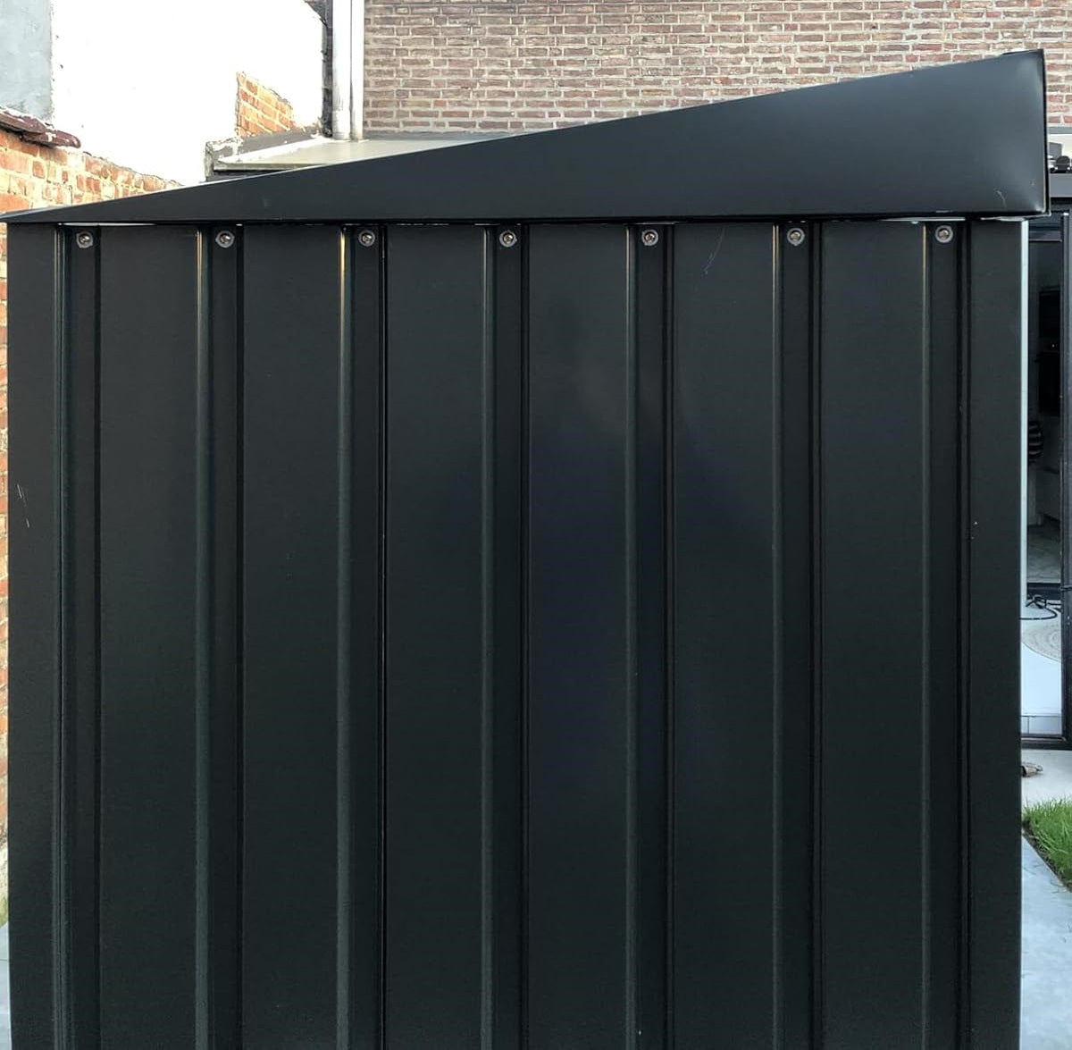 anthracite garden shed with pent roof for outdoor use