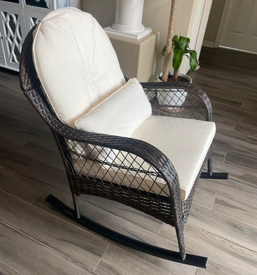 dark brown vintage style rocking chair with cushions