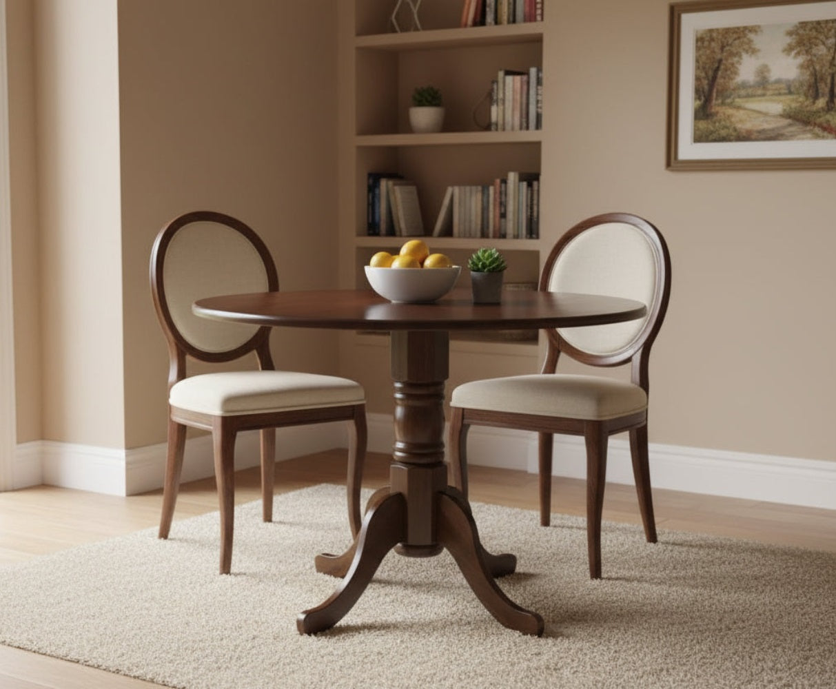 wooden vintage style dining table in round shape