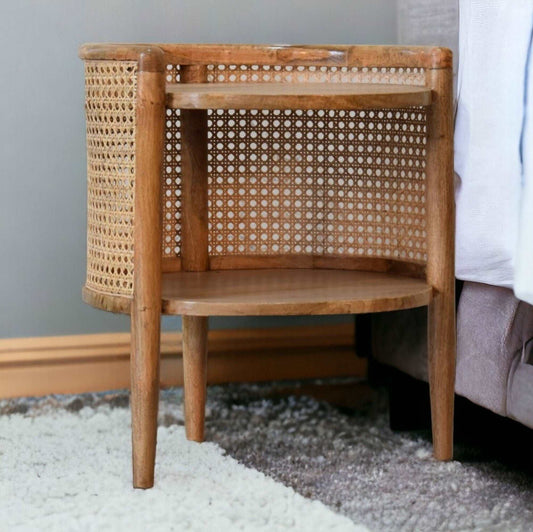 Rattan Bedside Table With 2 Shelves-myuniquefurnishings.co.uk