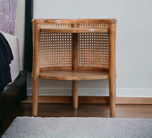 Rattan Bedside Table With 2 Shelves-myuniquefurnishings.co.uk