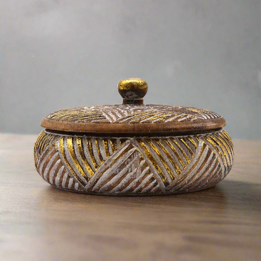 solid wood jewelry box in round shape