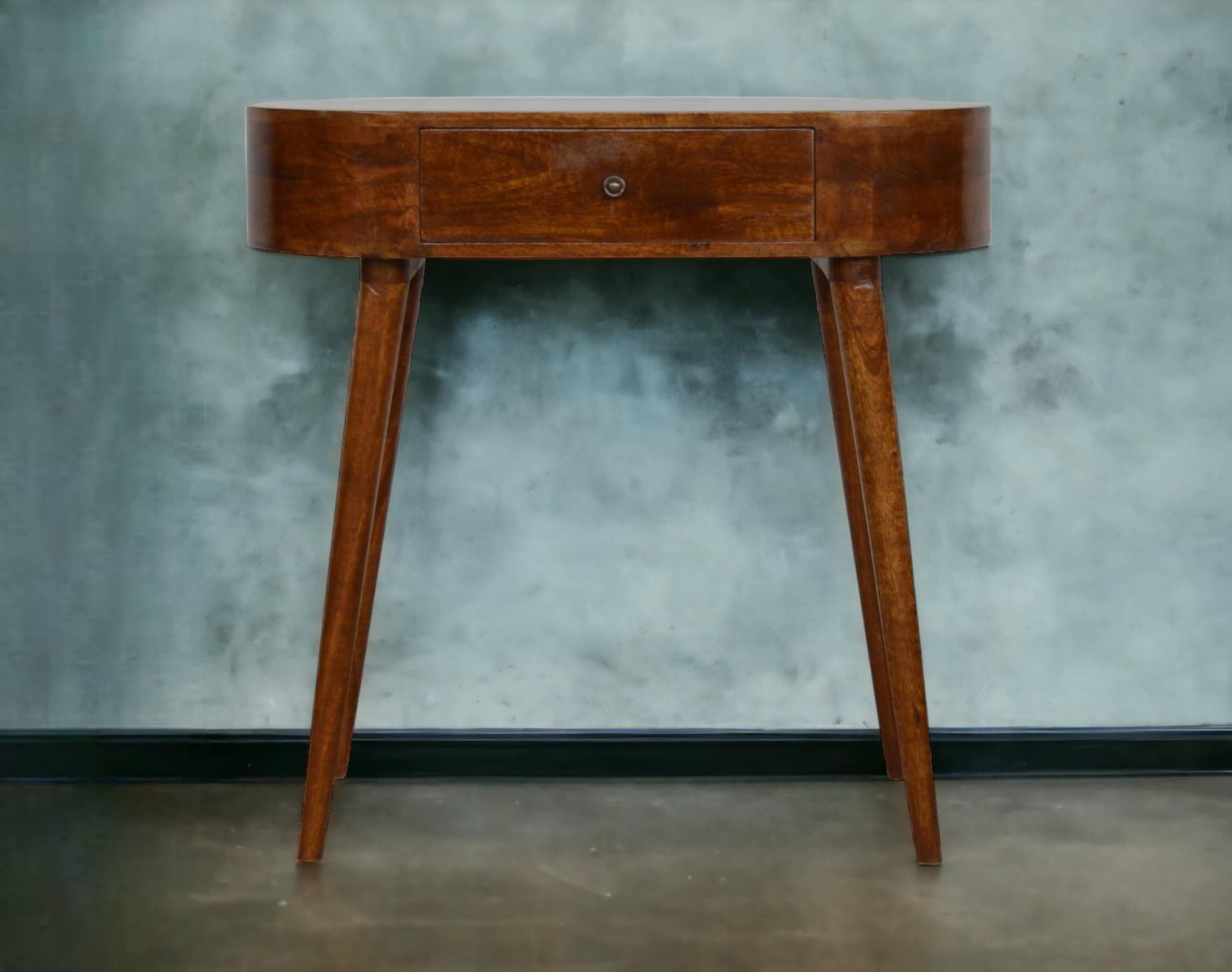 Rounded Mid Century Console Table Vintage Dark Wood Hallway Furniture