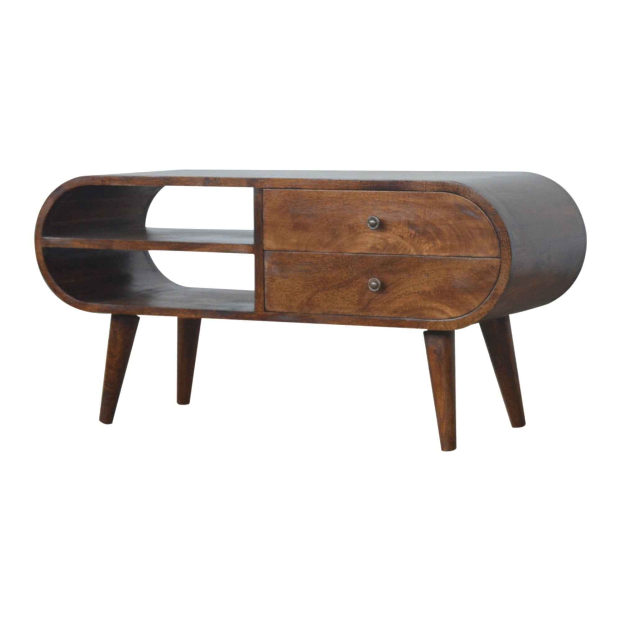 Rounded Tv Table Rounded TV Stand With Storage Vintage Dark Wood Media Console Cabinet