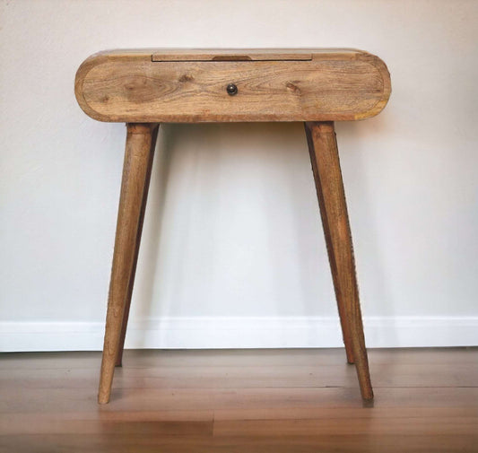 Rounded Vanity Table With Mirror In Oak-myuniquefurnishings.co.uk