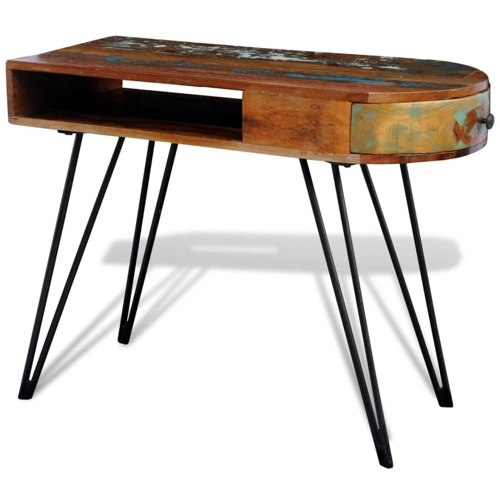 solid reclaimed wood top and black legs entry furniture