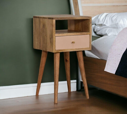 Small Bedside Cabinet With Blush Drawer-myuniquefurnishings.co.uk