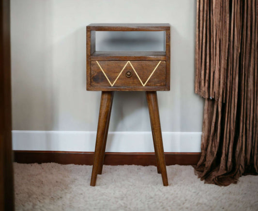 Small Bedside Table With Geometric Brass Inlay-myuniquefurnishings.co.uk