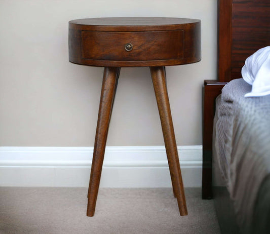 Small Circular Bedside Table In Dark Finish-myuniquefurnishings.co.uk