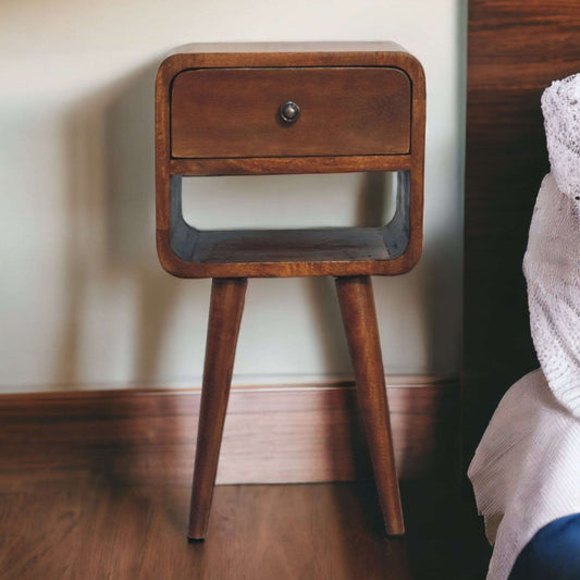 Small Curved Bedside Table With Drawer In Dark Finish-myuniquefurnishings.co.uk