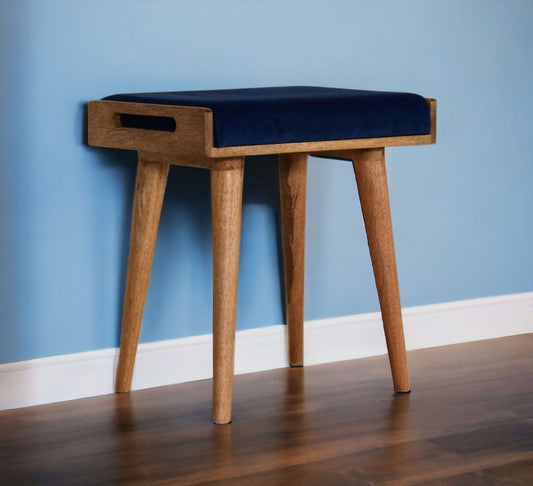 Small Dark Blue Velvet Footstool-myuniquefurnishings.co.uk