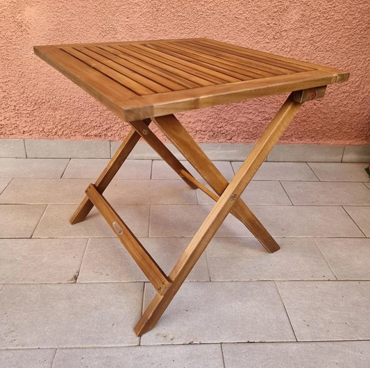 Square wooden patio side table with natural oiled finish