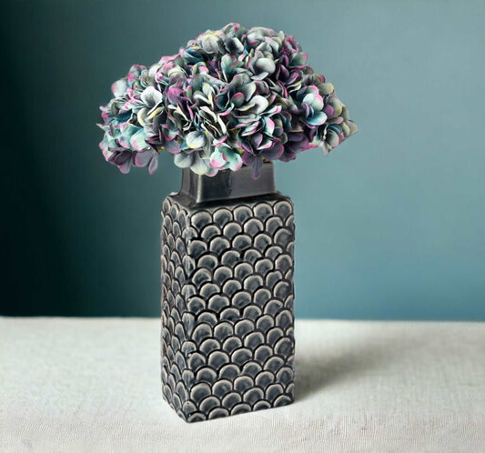 Small Grey Vase With Fish Scale Design-myuniquefurnishings.co.uk