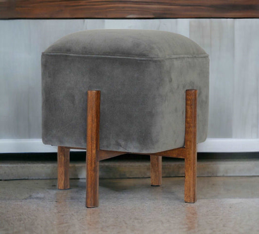 Small Grey Velvet Footstool-myuniquefurnishings.co.uk