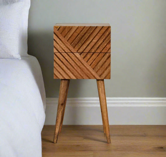 small mango wood bedside cabinet with 2 drawers