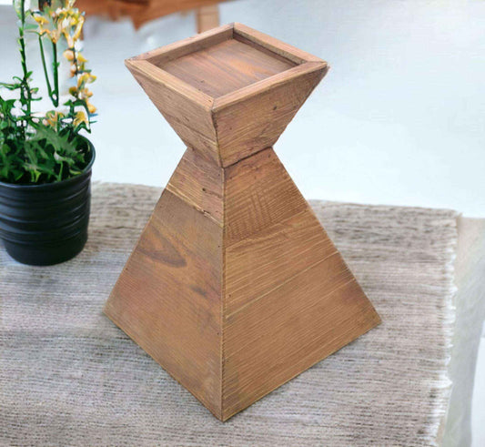 Small Pyramid Candle Stand Rustic Solid Wood Holder Home Decor