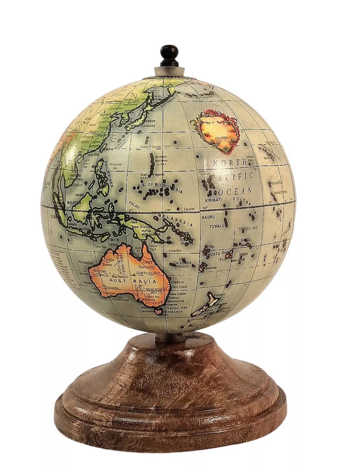 rotating world globe with wooden base