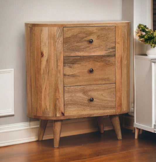 Small Rounded Cabinet With 3 Drawers In Oak-myuniquefurnishings.co.uk