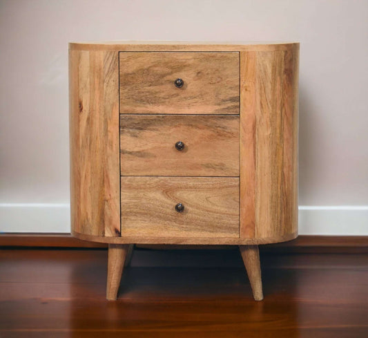 Small Rounded Cabinet With 3 Drawers In Oak-myuniquefurnishings.co.uk