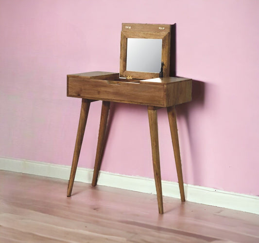 Small Vanity Table With Mirror In Oak-myuniquefurnishings.co.uk