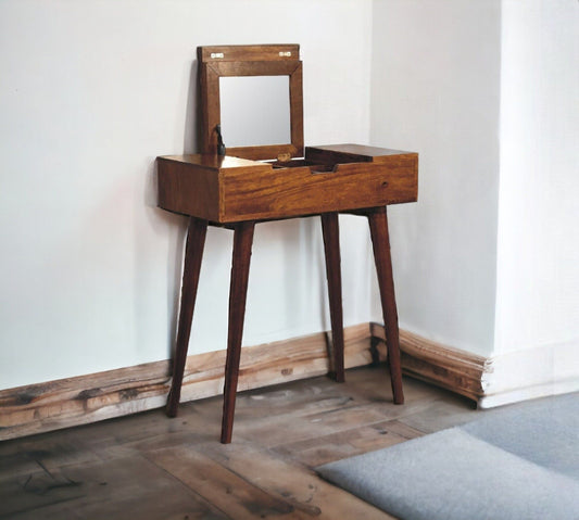 Small Vanity Table With Mirror in Dark Finish-myuniquefurnishings.co.uk