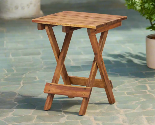 small folding garden table with varnish finish
