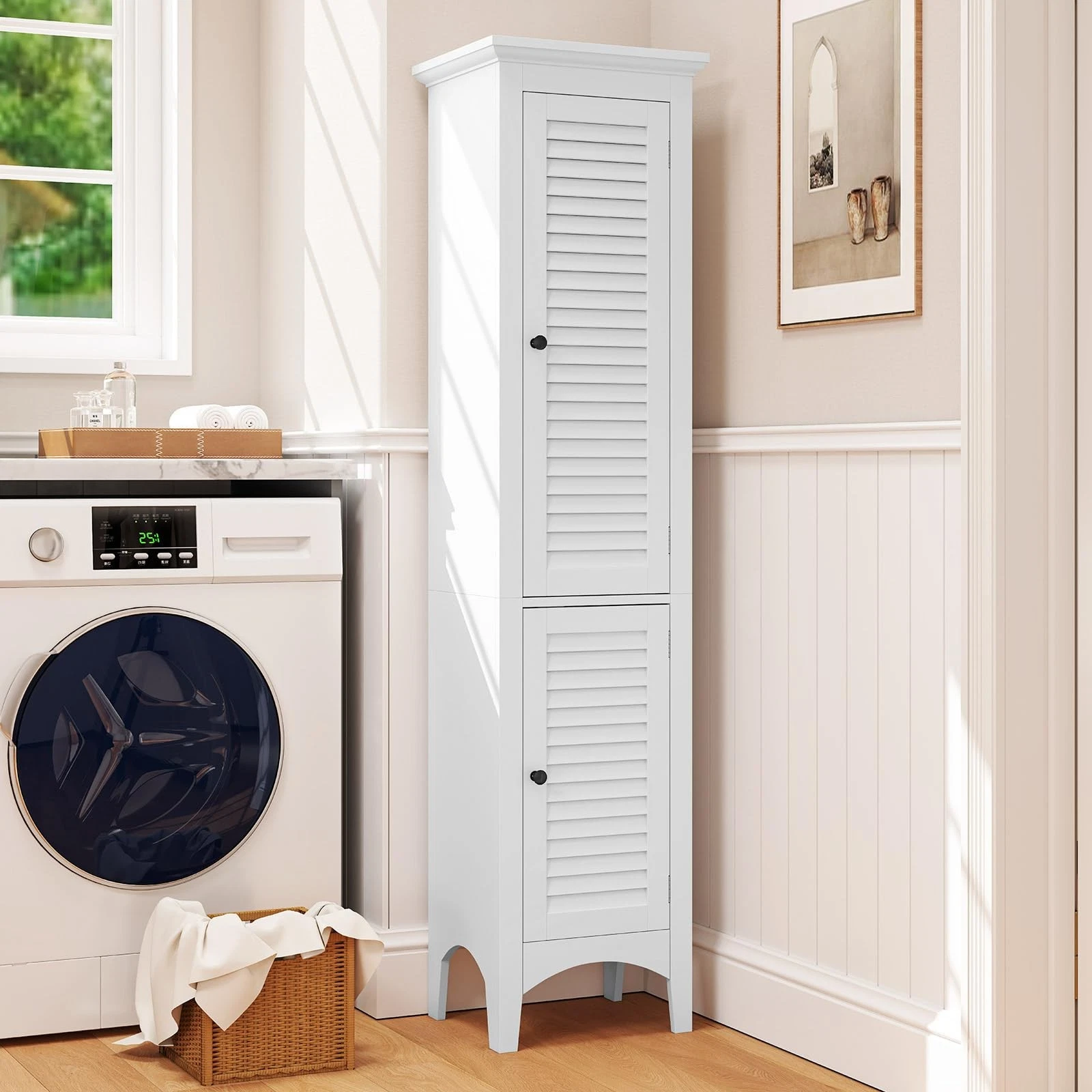 Slim freestanding bathroom cabinet for small bathroom storage