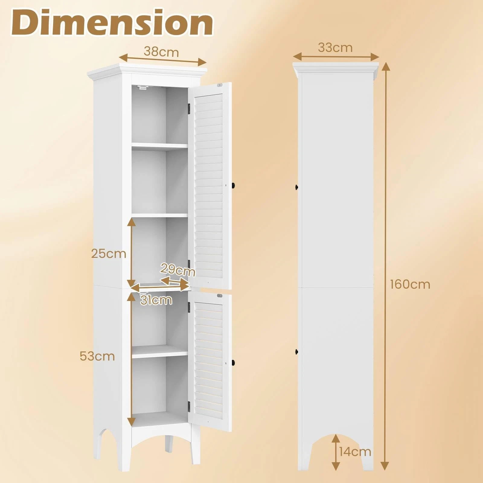 Narrow bathroom cupboard with vertical storage design