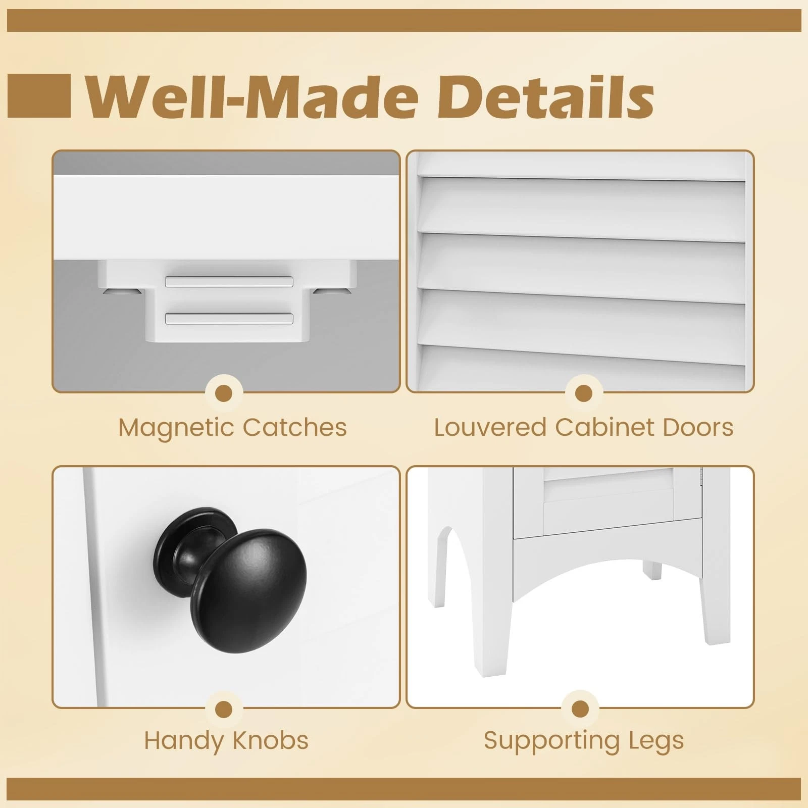 tall storage unit with 2 doors and shelves for bedroom or bathroom