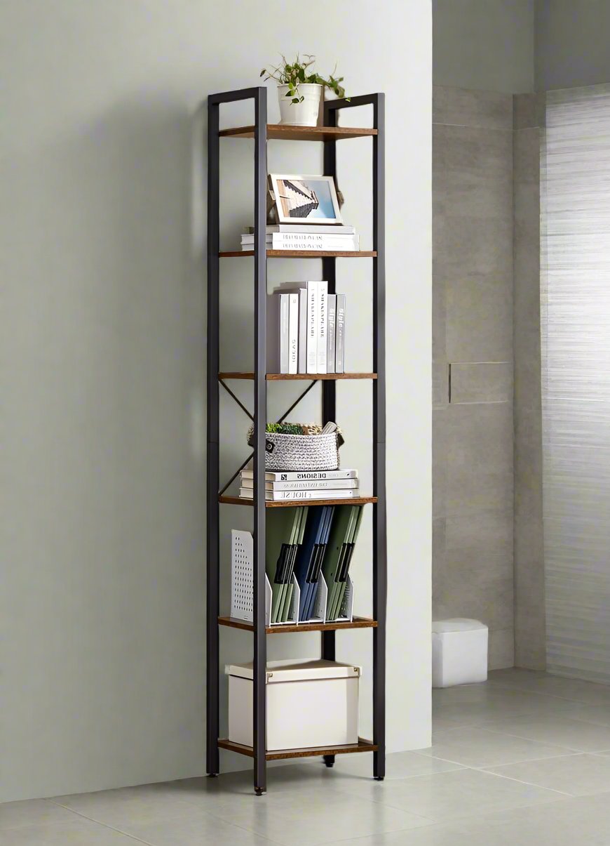 Narrow Display Rack Tall Narrow Industrial Bookcase Vintage Display Rack Shelving Unit