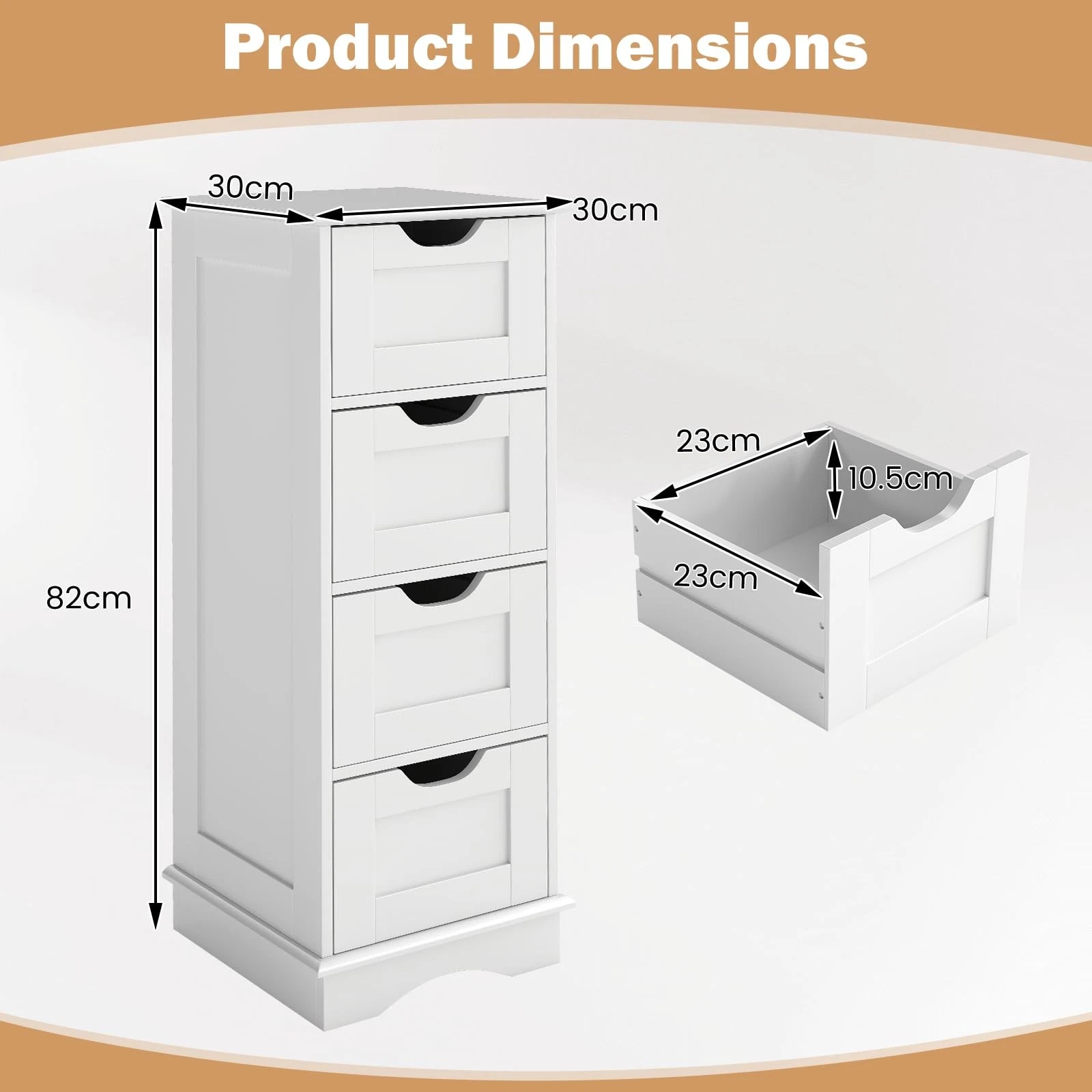 White tall bathroom cabinet in narrow shape