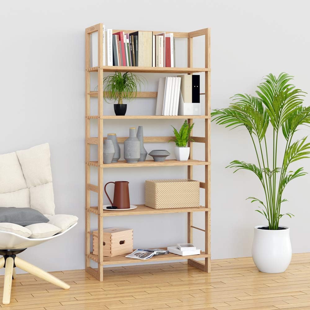 rectangular bamboo wood shelving rack in rustic style