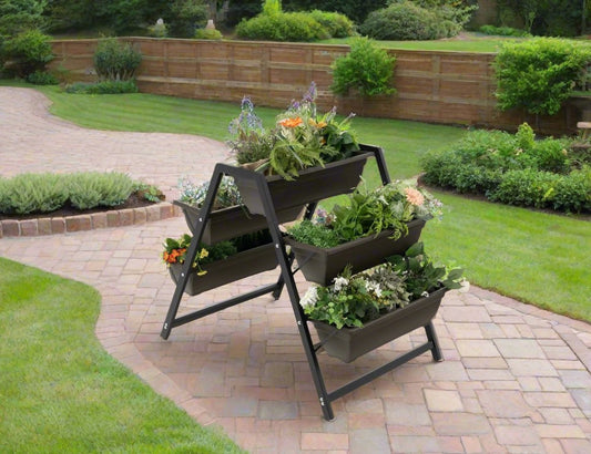 3 tier planer bed for patio made from metal and PE plastic