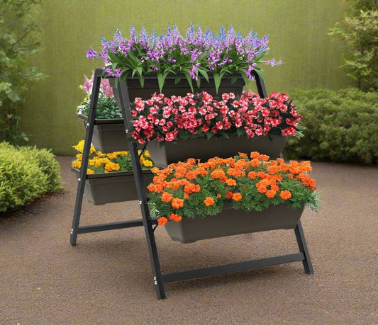tiered garden bed with 5 planters for outdoor use