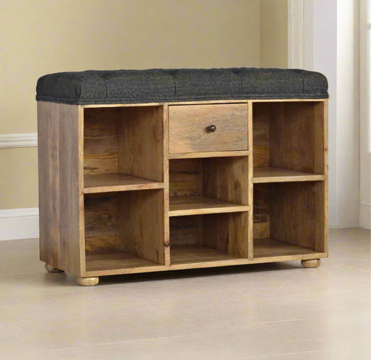 Black Upholstered Seating Storage Bench Shoe Vintage Style Cabinet