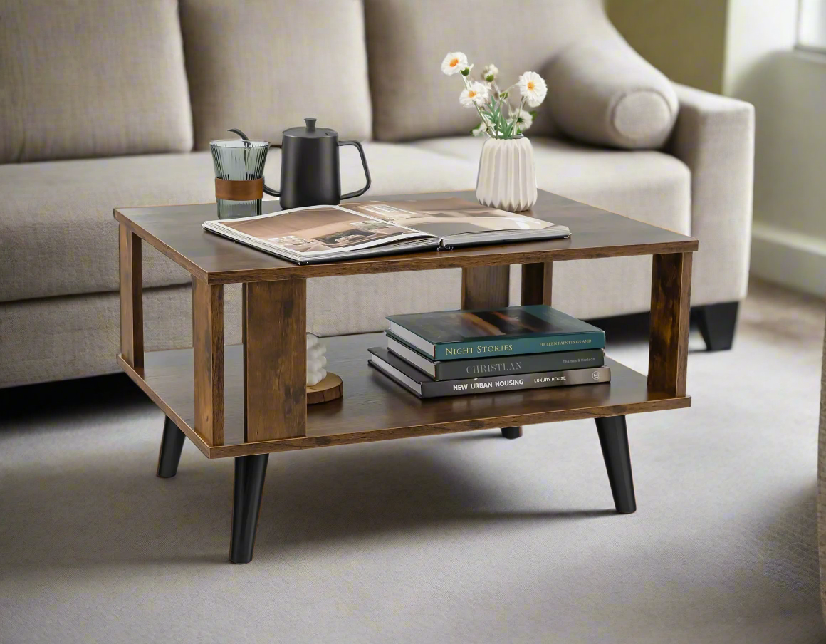 dark brown retro coffee table with storage