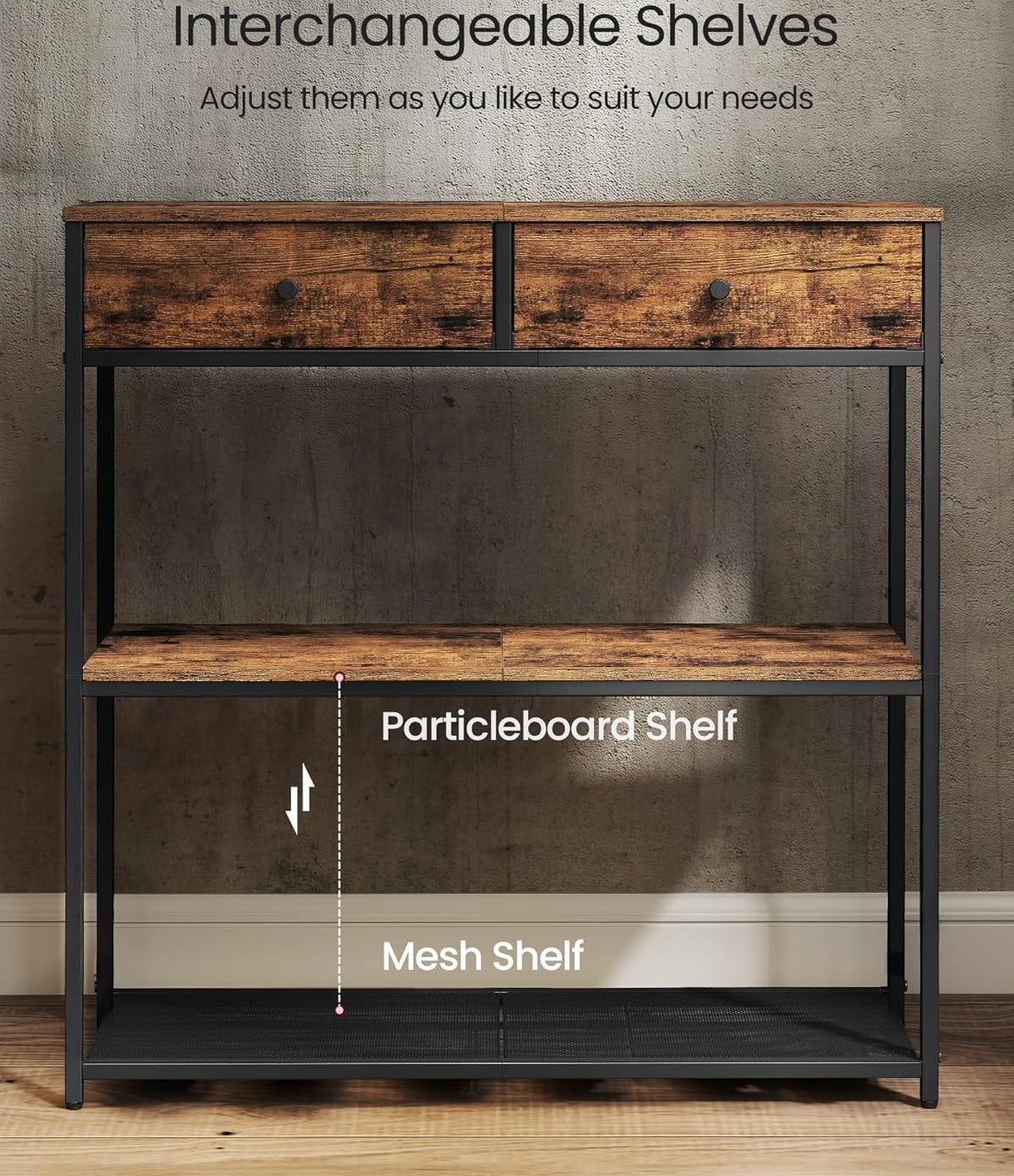 vintage industrial style console table with storage