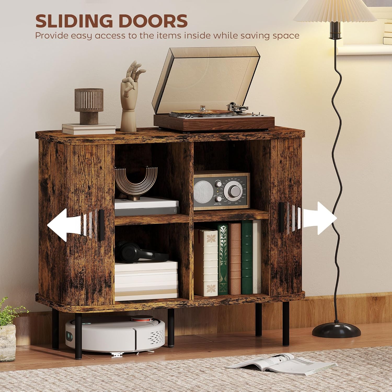 wooden sideboard with sl legs and mid century modern style