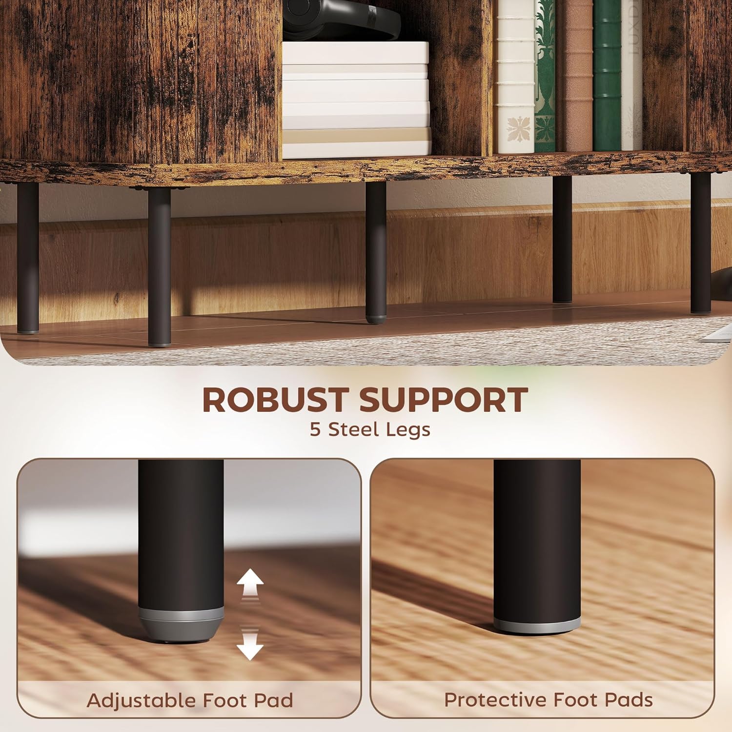 robust cupboard with storage shelves in dark wood finish