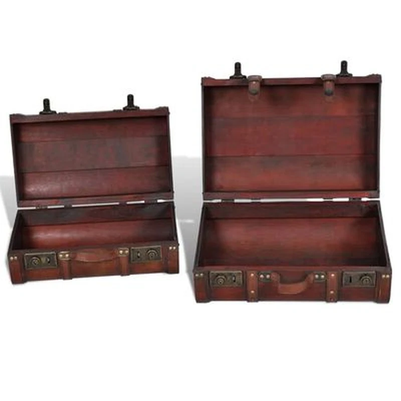 Two open brown wooden boxes for storage