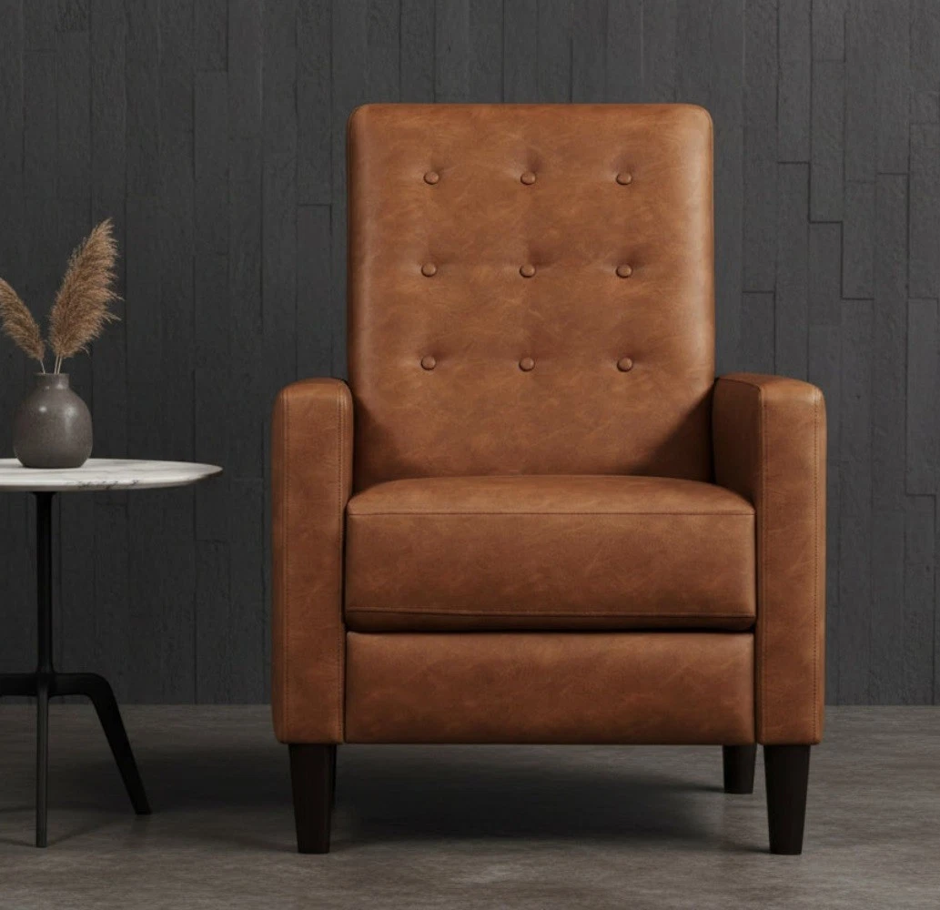 vintage brown faux leather reclining armchair with footrest
