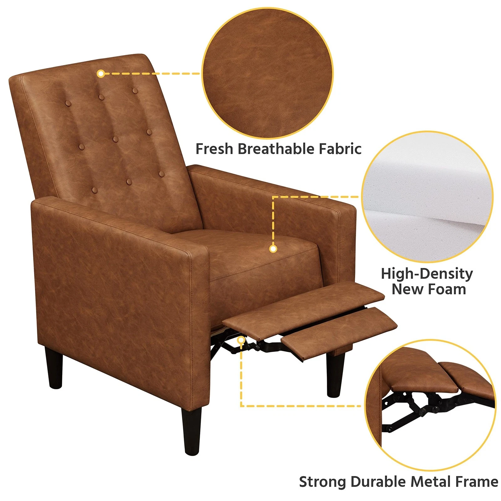 Adjustable reclining armchair with footrest raised for relaxation