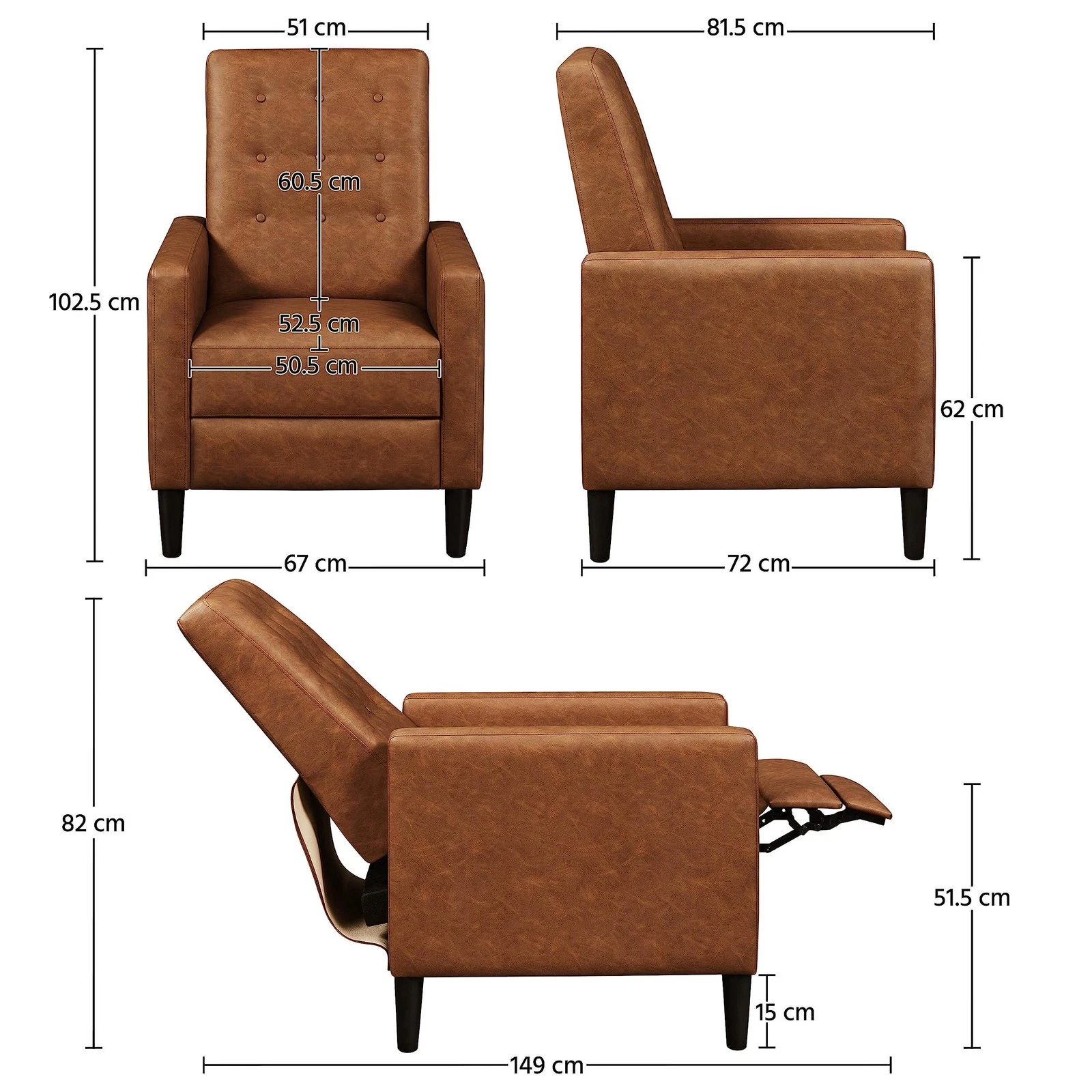 vintage style upholstered reclining arm chair 