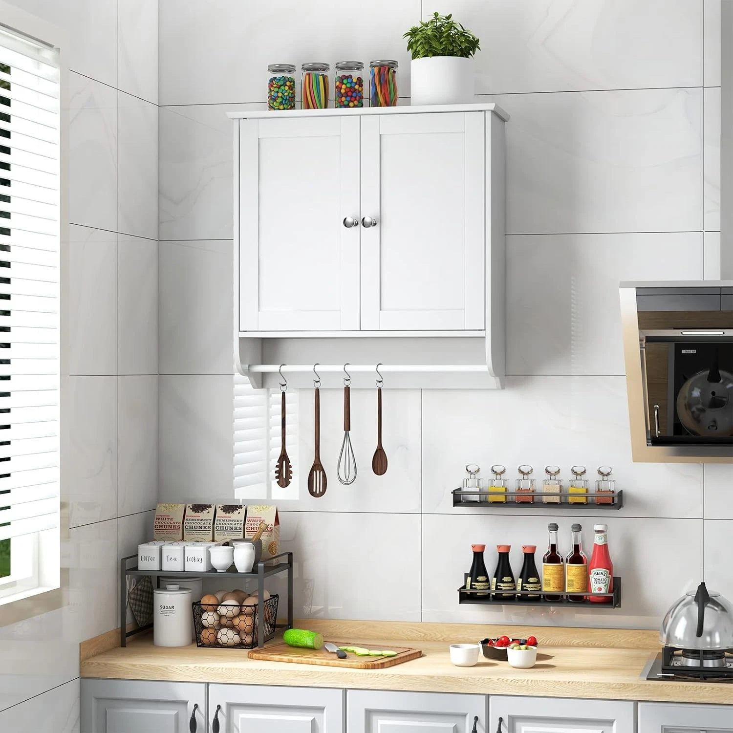 MDF wall cabinet with waterproof painted finish and elegant door knobs